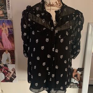 Shoshanna Black Blouse with White Floral Accents